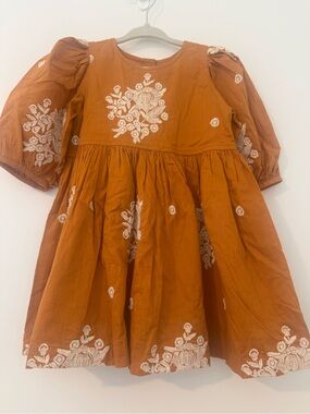 Pink Chicken Burnt Orange Dress with White Embroidery